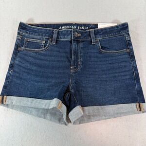 American Eagle Midi Denim Shorts Womens 10 Dark Wash Next Level Stretch Low Rise